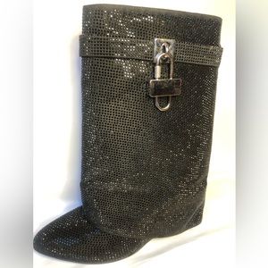 Shark lock style rhinestone booties